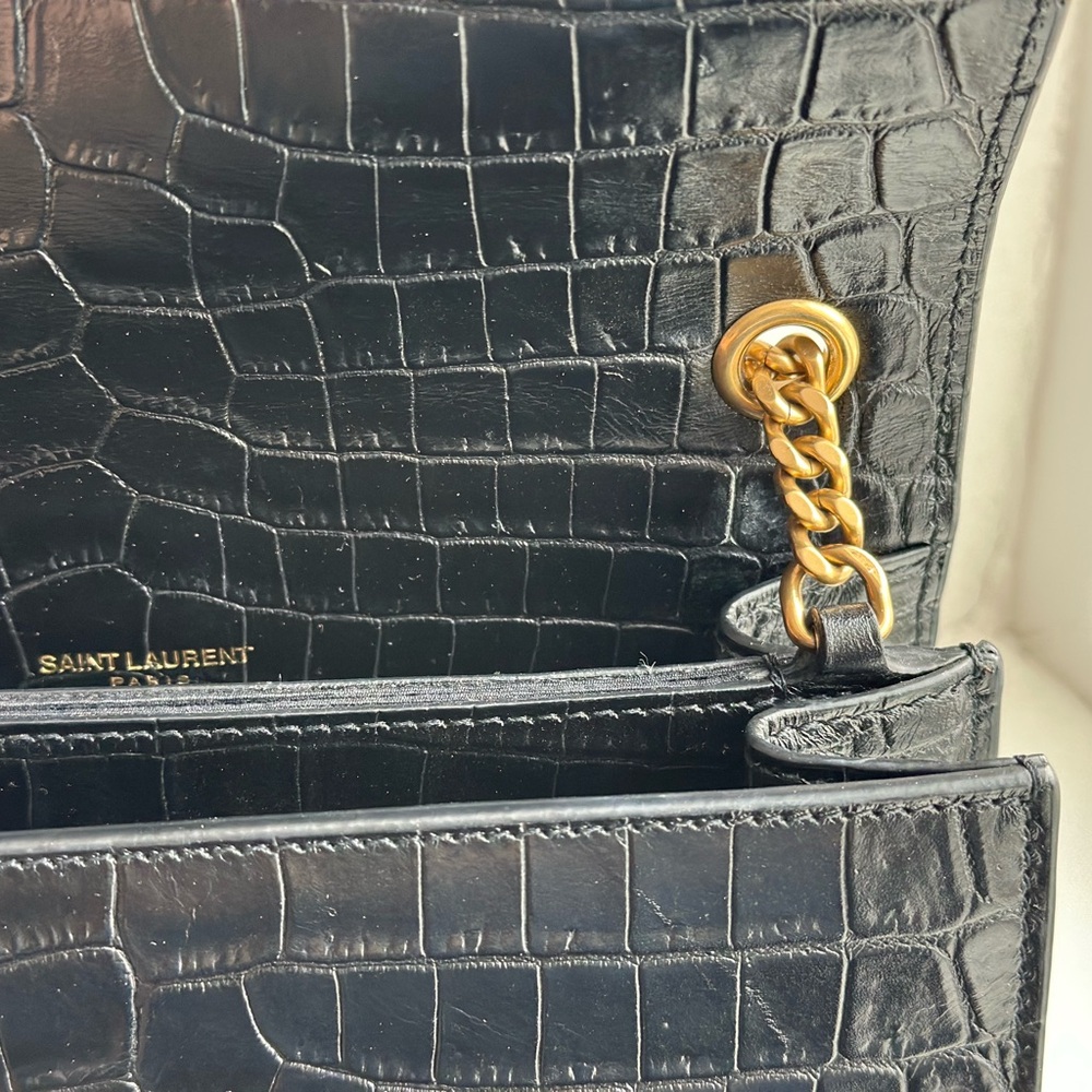 Yves Saint Laurent Black Croc-Pattern Crossbody Bag - Picture 13 of 16